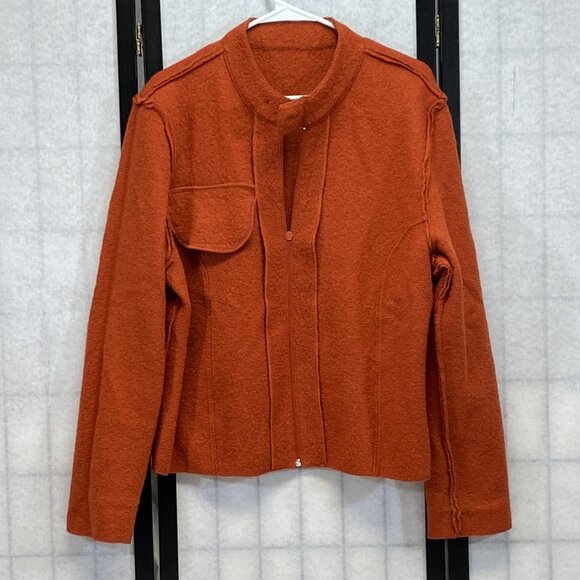 Sarah Spencer Wool Jacket XL Standup Collar Rust Zip Front Princess Seam Coat - Picture 5 of 12
